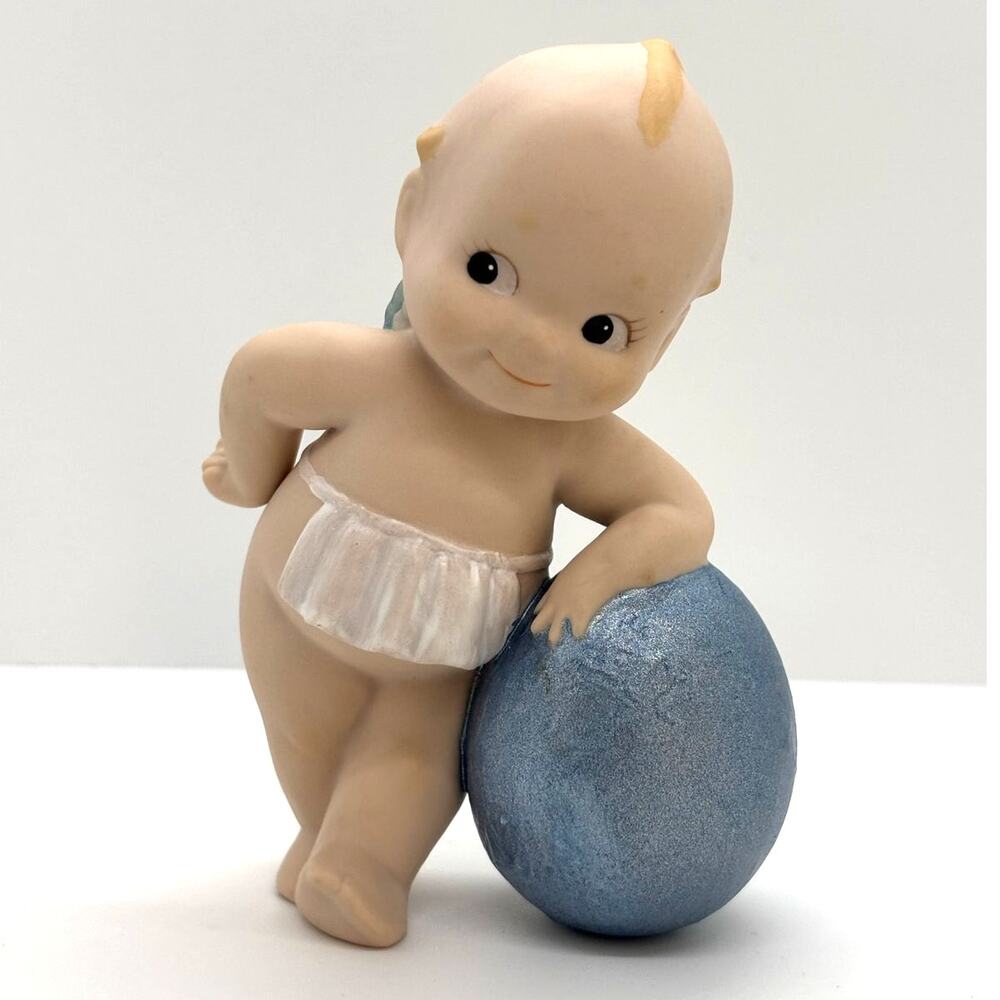 VTG 1996 Enesco/Jesco, Rose O'Neill Porcelain Kewpie Doll with Blue Easter Egg